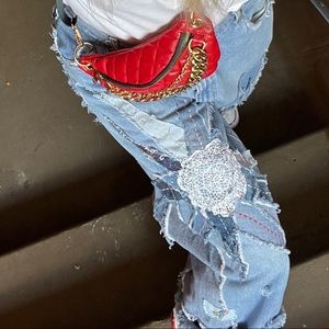 Vintage ReVamped Upcycled Levi’s blue jeans patchwork 36-34